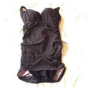 Black and white polka dot one piece swim suit