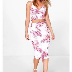 2 piece bralet and midi skirt set