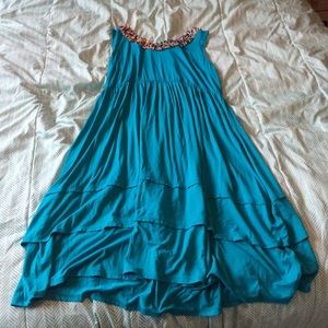 Teal dress with beaded neckline