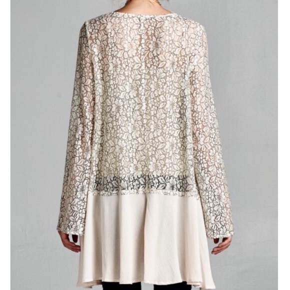 LACE TUNIC Embroidered Floral Inset Bohemian Swing - Picture 2 of 4