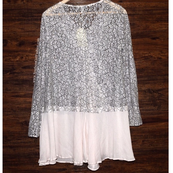 LACE TUNIC Embroidered Floral Inset Bohemian Swing - Picture 4 of 4