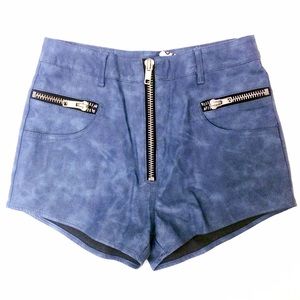 UNIF faux leather hot shorts with zippers in blue