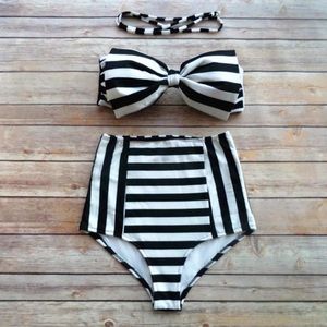 striped high waisted bikini with bow nautical prep