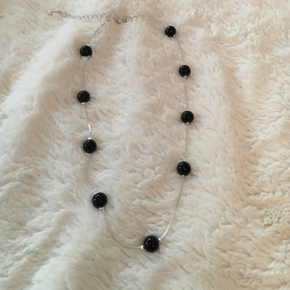 Classy Silver Necklace with Black Pearls - Picture 1 of 1