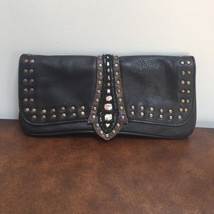Betsey Johnson black studded clutch