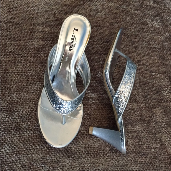 Silver party sandals 2.5" heel slip on comfort
