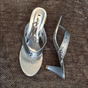 Silver party sandals 2.5" heel slip on comfort