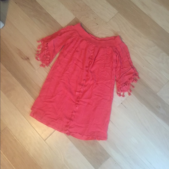 Tassel trim off the shoulder dress