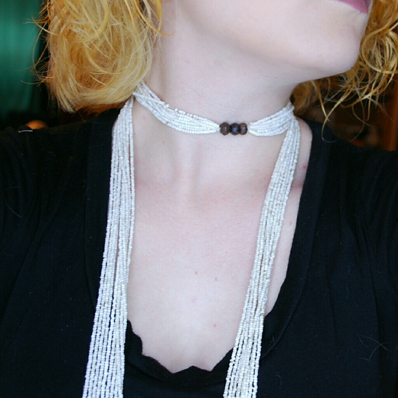 Cream & Brown Beaded Scarf Necklace