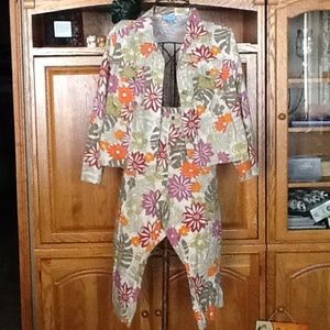 Floral pattern linen jacket and capris 2 piece
