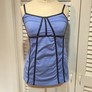 Blue Lululemon tank with grey accents.