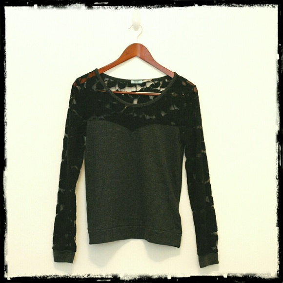 Urban Outfitters Grey/Black Lace-sleeve Sweatshirt