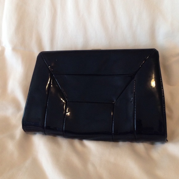 Ann Taylor navy blue patent leather clasp clutch