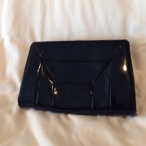 Ann Taylor navy blue patent leather clasp clutch