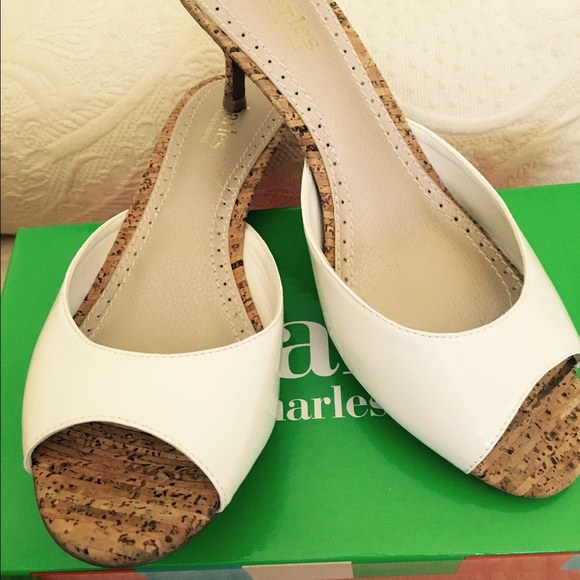 Charles David Slip On White Heel Slides SZ 7 NEW!