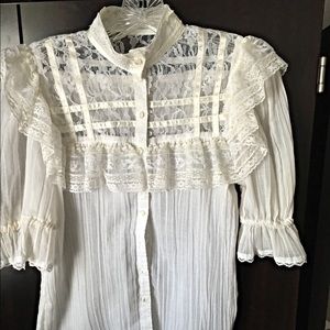 Gunne Sax sheer high neck lace top