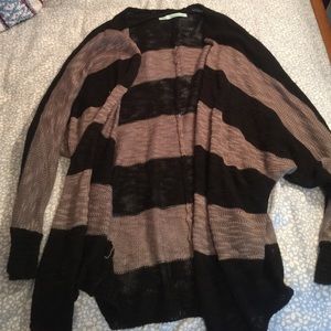 Black and taupe cardigan.