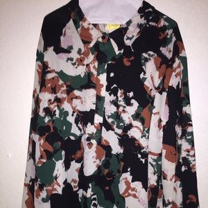 Multi colored floral button down blouse.