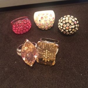 Set of 5 fun rhinestone rings