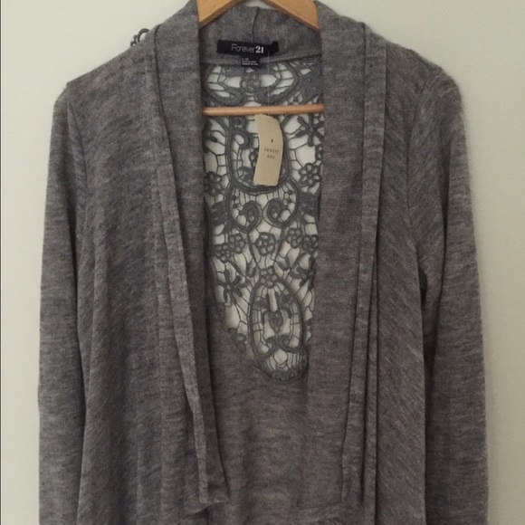 Grey Crochet Back Knit Cardigan