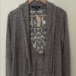 Grey Crochet Back Knit Cardigan
