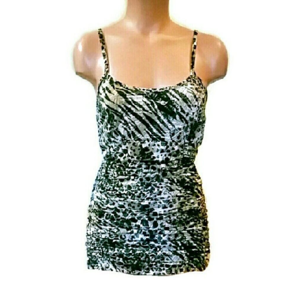 Low Cut Ruched Animal Print Tank Top Mandee Small
