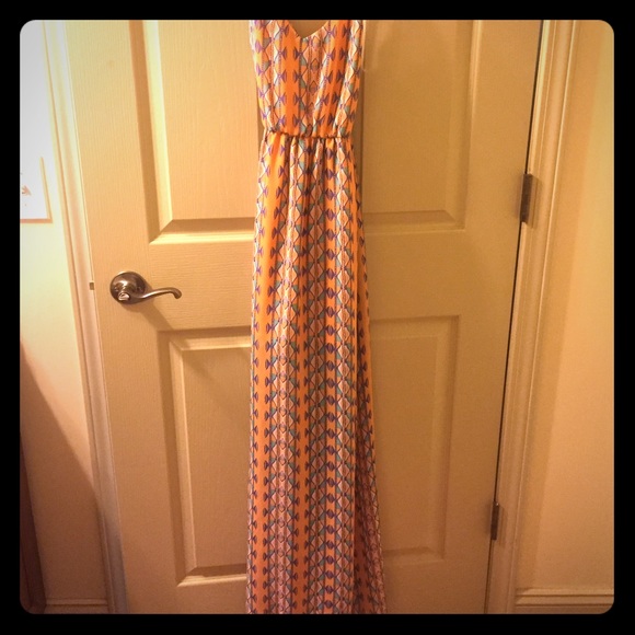 Teal, blue and orange cream color dress