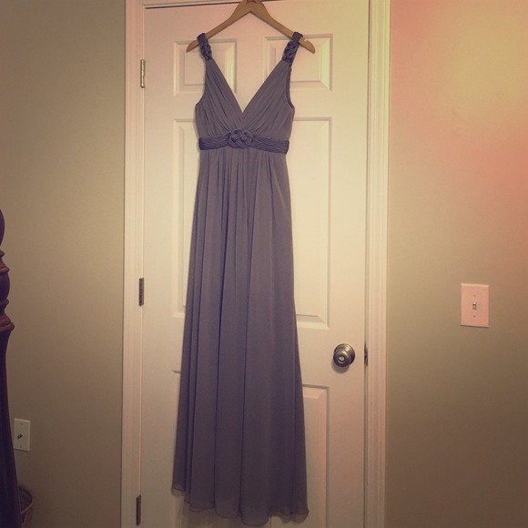 Gray chiffon Greek style gown