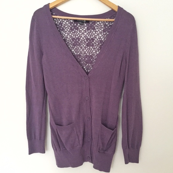 Purple Crochet Back Cardigan