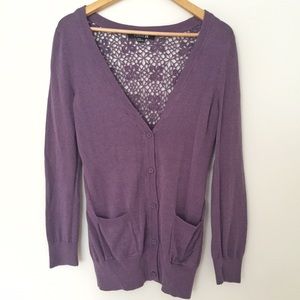 Purple Crochet Back Cardigan