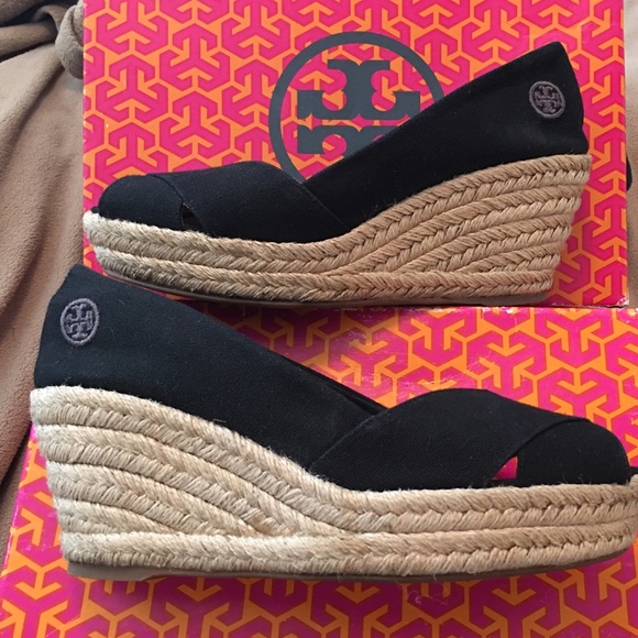 Tory Burch black wedge sandals