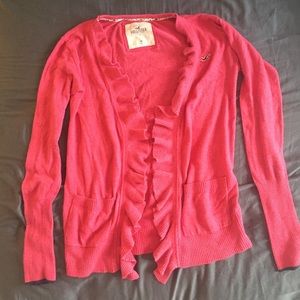 Pink/Coral Hollister Ruffle Trim Sweater