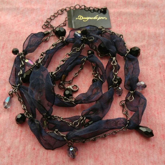 MIDNIGHT BLUE RIBBON NECKLACE - Picture 2 of 4