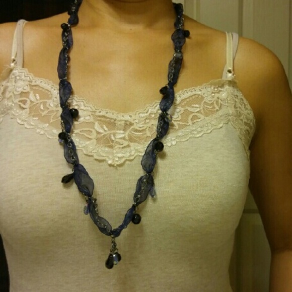 MIDNIGHT BLUE RIBBON NECKLACE - Picture 3 of 4