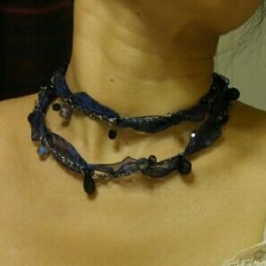 MIDNIGHT BLUE RIBBON NECKLACE