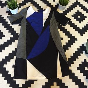 Blue black and white geometric dress!