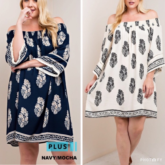 Plus Size On Off Shoulder Printed Summer Dress - Picture 5 of 8