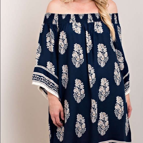 Plus Size On Off Shoulder Printed Summer Dress - Picture 8 of 8