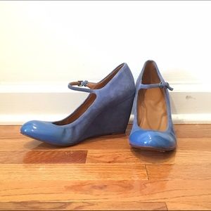 Leifnotes blue suede wedges, size 36