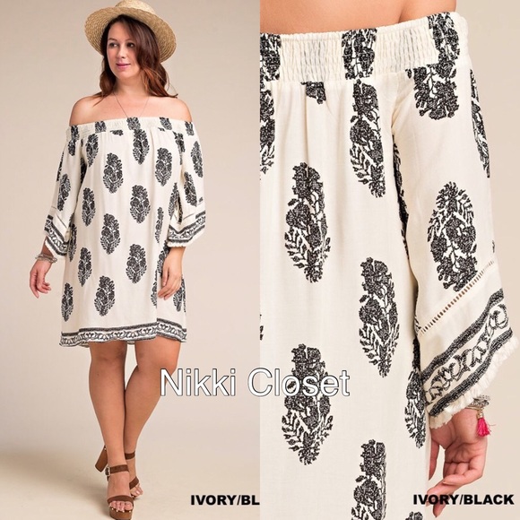 plus size dress on off shoulders printed shift - Picture 4 of 4