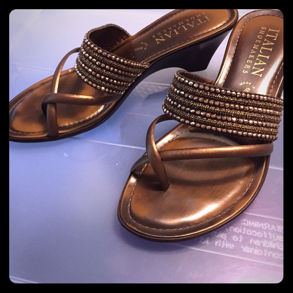 Brown bead dressy sandals with low heel