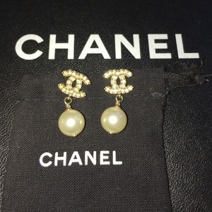 Chanel "CC" Drop Pearl Earrings