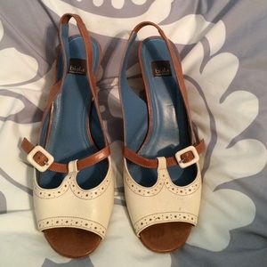 Italian leather sling back wedge shoes