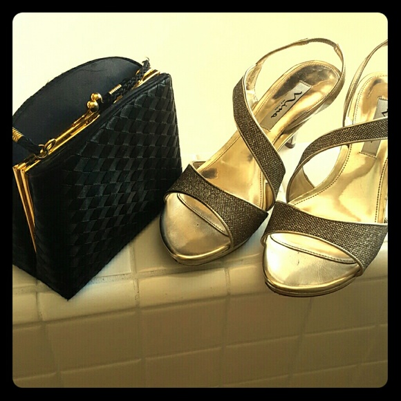 Gold heels with black accent