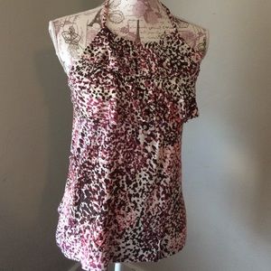 Pink patterned halter top with support