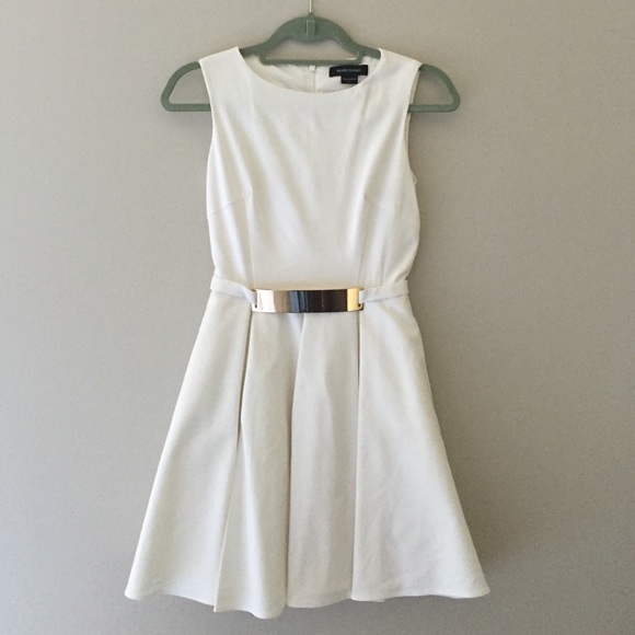 Marciano Fit & Flare White Belted Dress