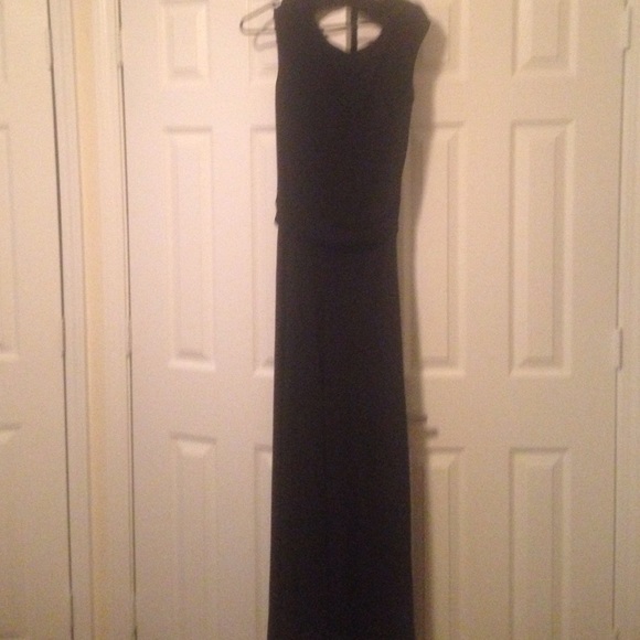 Womens long black backless jumpsuit.
