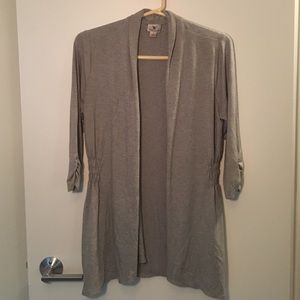 Gray Ruched Open Cardigan