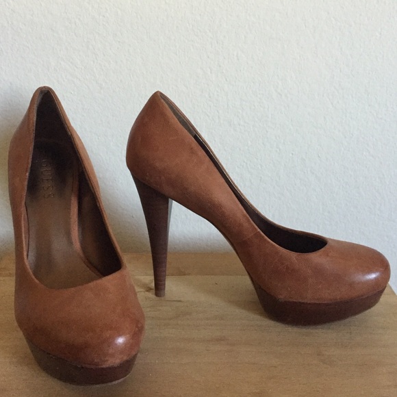 Distressed Leather & Wood Guess heels