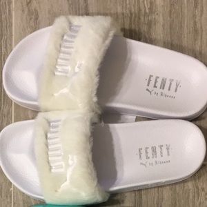 Rihanna White faux fur fentys by puma